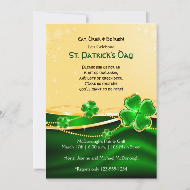 Golden Shamrock St. Patricks Day Party Invitation (Front)