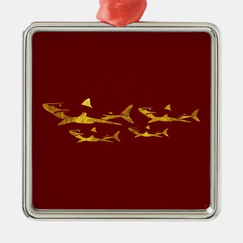 Golden Sharks Metal Ornament