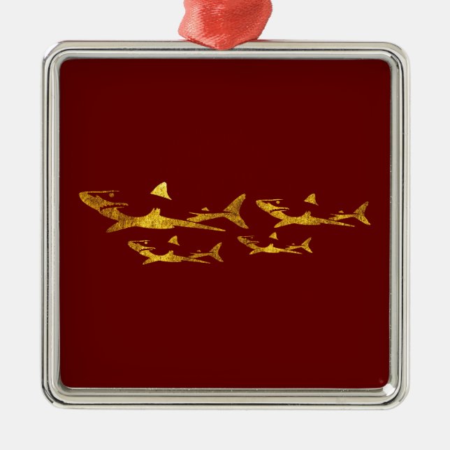 Golden Sharks Metal Ornament (Front)