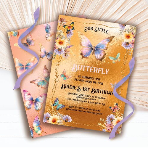 Golden Shimmer Butterfly Birthday Invitation