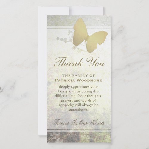 Golden Shimmer Butterfly Thank You Sympathy Card