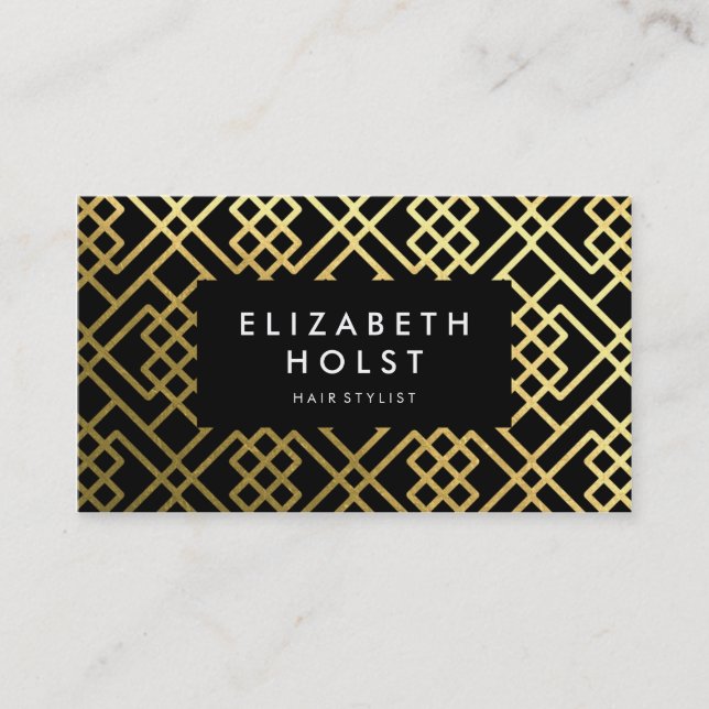 Golden Shine Black Geometric Pattern Business Card (Front)
