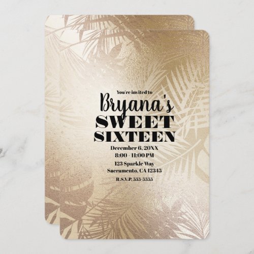 Golden Shine Botanical Tropical Palm Sweet 16 Invitation