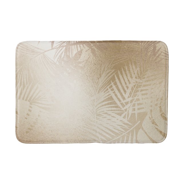Golden Shine Botanical Tropical Palm Tree Leaves Bath Mat (Front)