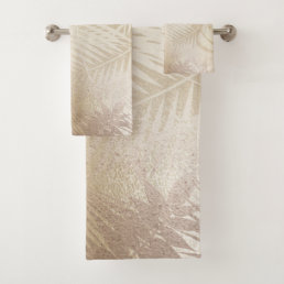 Golden Shine Botanical Tropical Palm Tree Leaves Bath Towel Set