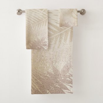 Golden Shine Botanical Tropical Palm Tree Leaves Bath Towel Set by printabledigidesigns at Zazzle