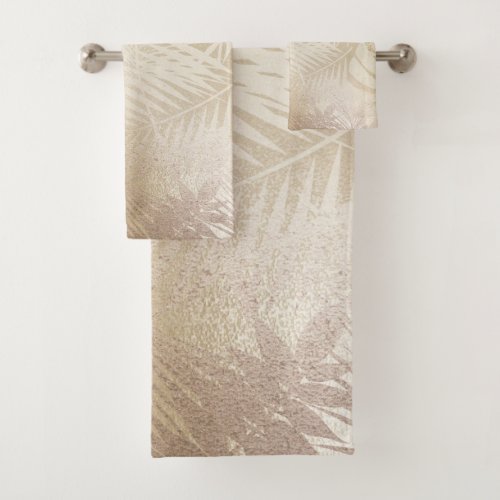 Golden Shine Botanical Tropical Palm Tree Leaves Bath Towel Set