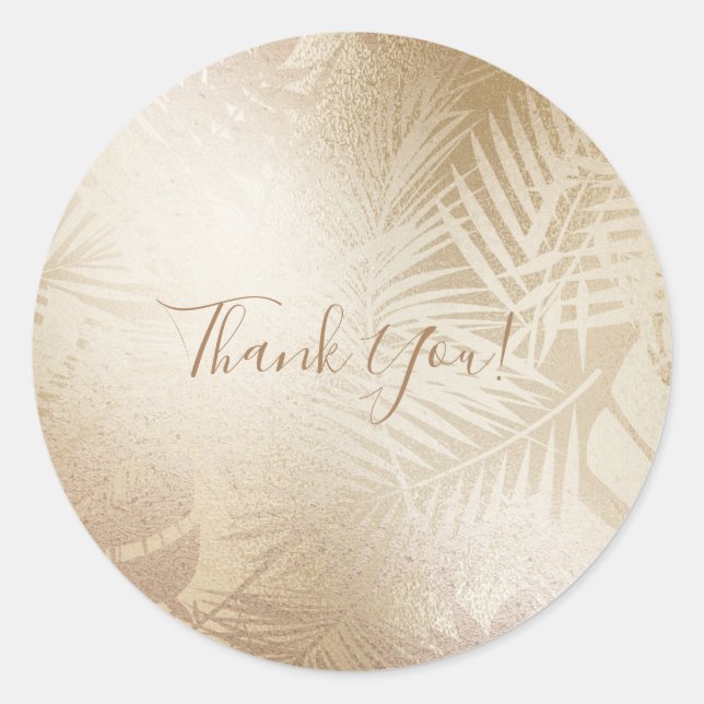 Golden Shine Botanical Tropical Palm Tree Leaves Classic Round Sticker (Front)