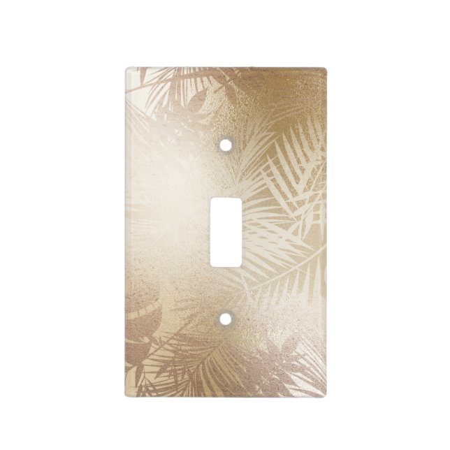 Golden Shine Botanical Tropical Palm Tree Leaves Light Switch Cover (Front)
