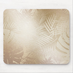 Golden Shine Botanical Tropical Palm Tree Leaves Mouse Pad
