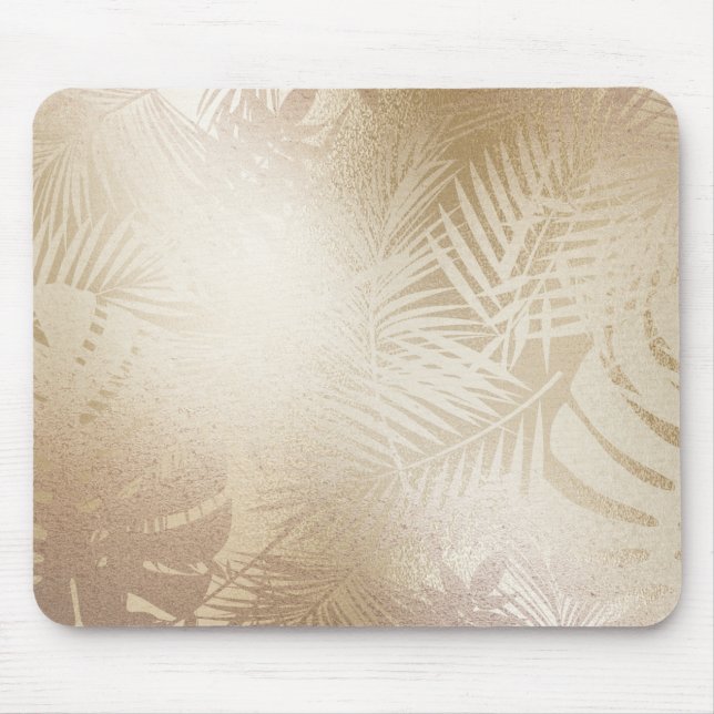 Golden Shine Botanical Tropical Palm Tree Leaves Mouse Pad (Front)