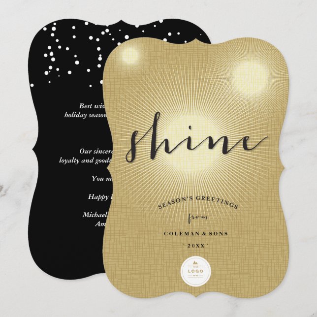 Golden Shine Bright Your Own Logo Modern Business Invitation (Front/Back)
