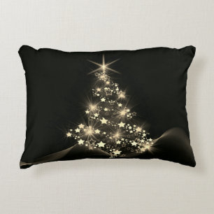 Golden Shine of Stars on Christmas Tree Dark Accent Pillow