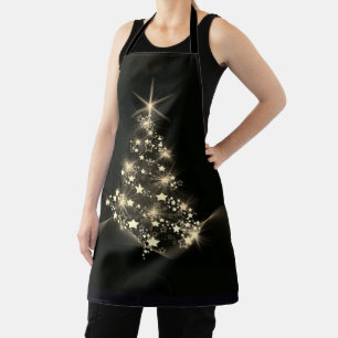 Golden Shine of Stars on Christmas Tree Dark Apron