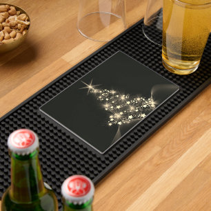 Golden Shine of Stars on Christmas Tree Dark Bar Mat
