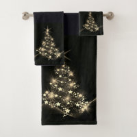 Golden Shine of Stars on Christmas Tree Dark