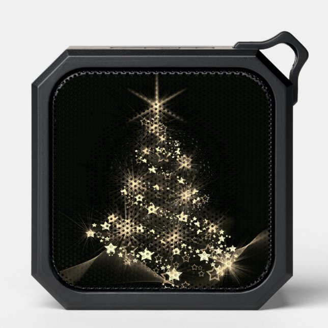 Golden Shine of Stars on Christmas Tree Dark  Bluetooth Speaker (Front)