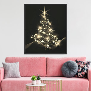 Golden Shine of Stars on Christmas Tree Dark  Canvas Print