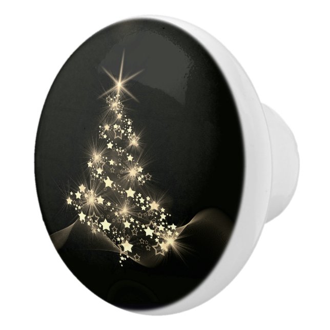 Golden Shine of Stars on Christmas Tree Dark  Ceramic Knob (Right)