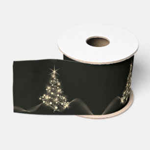 Golden Shine of Stars on Christmas Tree Dark  Grosgrain Ribbon