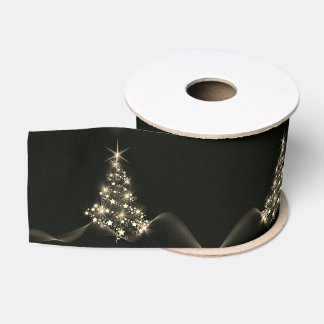 Golden Shine of Stars on Christmas Tree Dark Grosgrain Ribbon