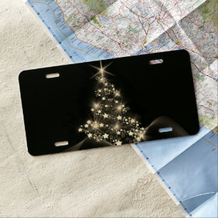 Golden Shine of Stars on Christmas Tree Dark  License Plate
