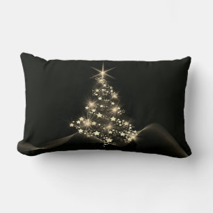 Golden Shine of Stars on Christmas Tree Dark Lumbar Pillow