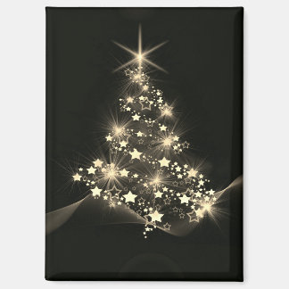 Golden Shine of Stars on Christmas Tree Dark  Magnet
