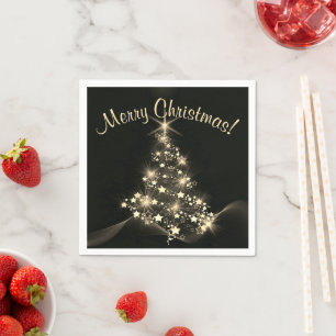 Golden Shine of Stars on Christmas Tree Dark  Napkins