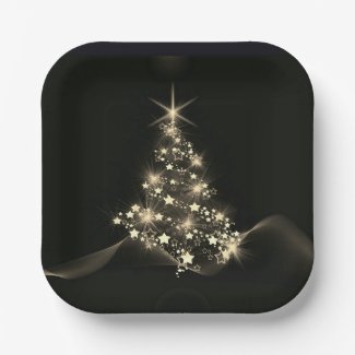 Golden Shine of Stars on Christmas Tree Dark 
