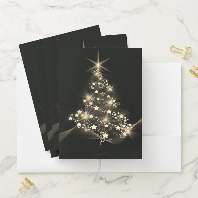 Golden Shine of Stars on Christmas Tree Dark  Pocket Folder (In Situ)