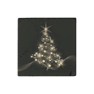 Golden Shine of Stars on Christmas Tree Dark  Stone Magnet