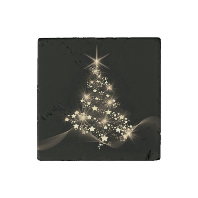 Golden Shine of Stars on Christmas Tree Dark  Stone Magnet (Front)