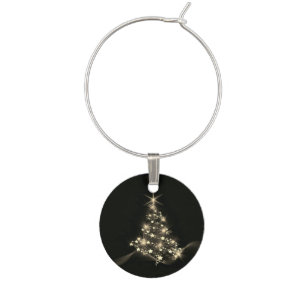 Golden Shine of Stars on Christmas Tree Dark  Wine Charm