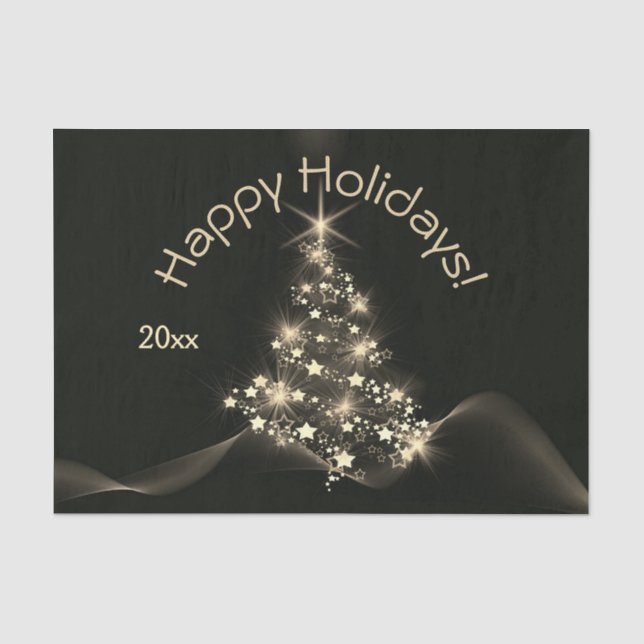 Golden Shine of Stars on Christmas Tree Dark Year Tissue Paper (Front)