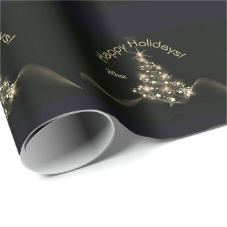 Golden Shine of Stars on Christmas Tree Dark Year Wrapping Paper