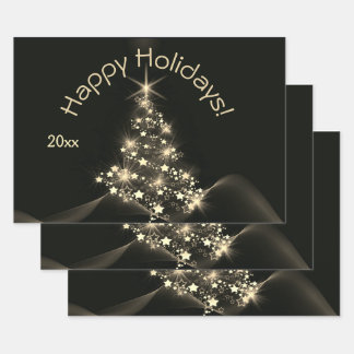 Golden Shine of Stars on Christmas Tree Dark Year Wrapping Paper Sheets