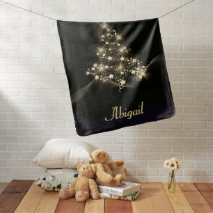 Golden Shine of Stars on Christmas Tree with Name Baby Blanket