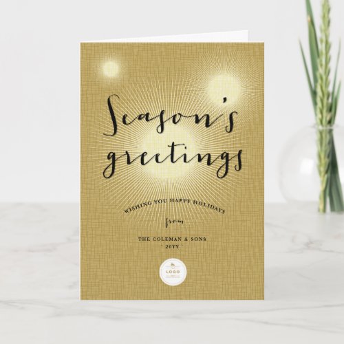 Golden Shine Seasons Greetings Modern Business Holiday Card