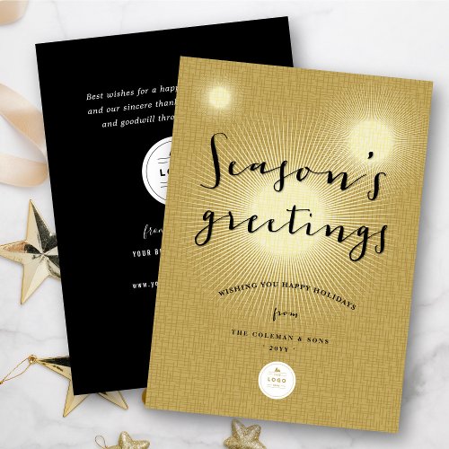 Golden Shine Seasons Greetings Modern Business Holiday Card