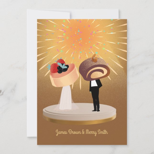 Golden Shining Sweet couple in Love Wedding Invitation (Front)