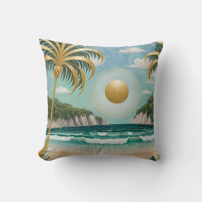 Golden Shores Throw Pillow (Front)