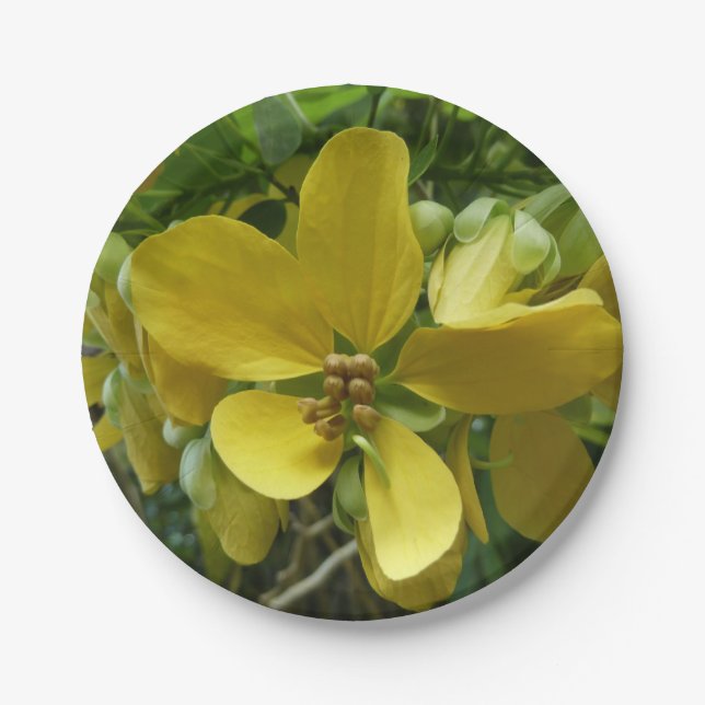Golden Shower Tree Tropical Yellow Floral Paper Plates (Front)