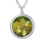 Golden Shower Tree Tropical Yellow Floral Silver Plated Necklace