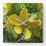 Golden Shower Tree Tropical Yellow Floral Square Wall Clock