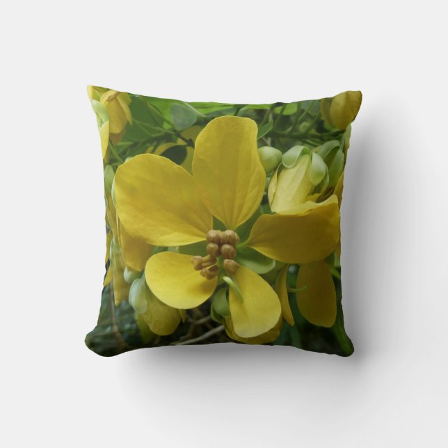 Golden Shower Tree Tropical Yellow Floral Throw Pillow (Front)