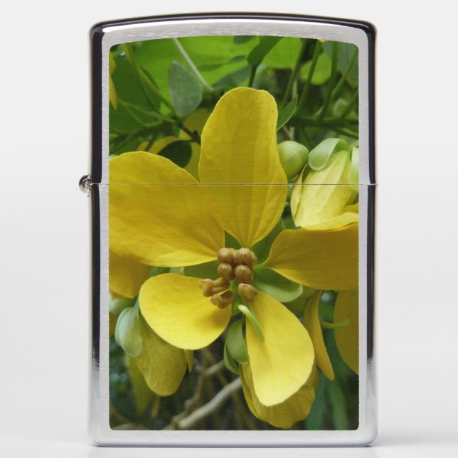 Golden Shower Tree Tropical Yellow Floral Zippo Lighter (Front)