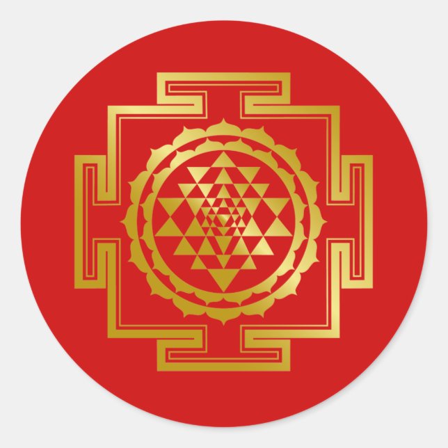 Golden Shree Yantra Classic Round Sticker (Front)