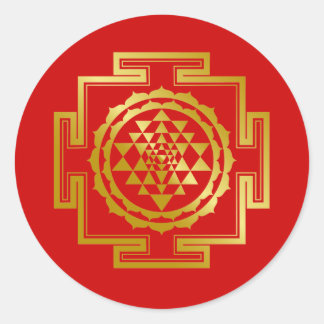 Golden Shree Yantra Classic Round Sticker