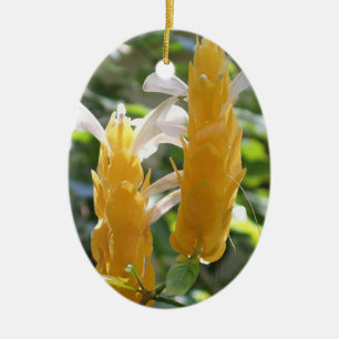 Golden Shrimp Plant Flowers Ceramic Ornament